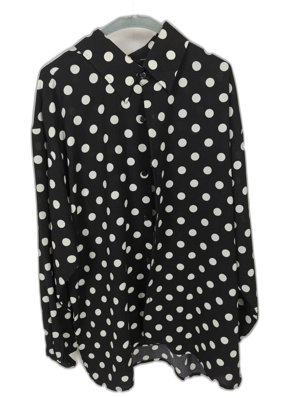 Pronti by PDITA Men's 2XL Black White Polka Dot Button Front Long Sleeve